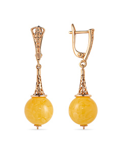 Серьги из желтого золота 585 пробы с янтарем 12ø арт.419030443rr код:000015950| Darvin