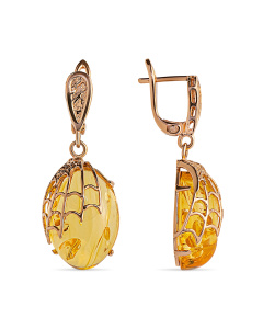 Серьги из желтого золота (Au 585) с янтарем 919020415bb код:000015948| Darvin